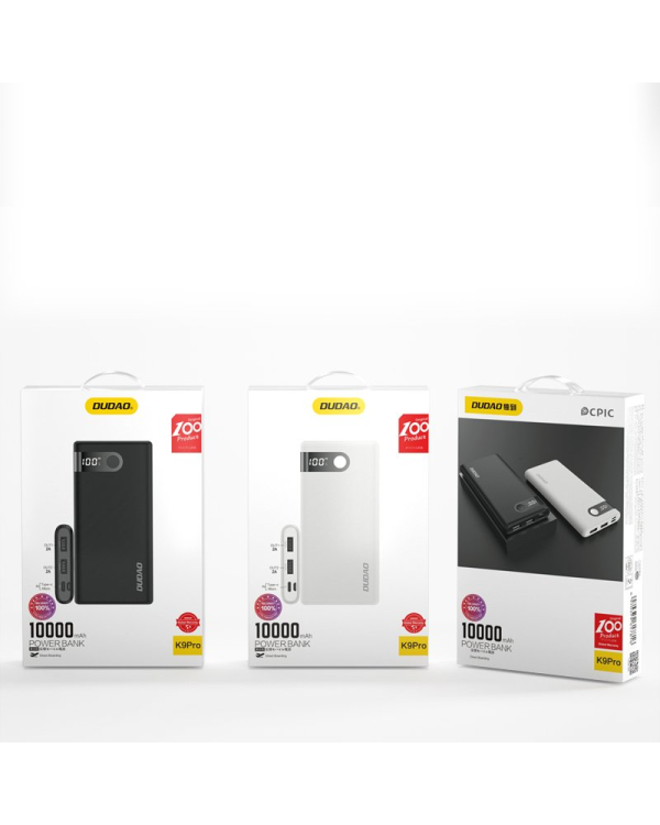 Dudao power bank 10000 mAh 2x USB | USB Type C | micro USB 2 A with LED screen black (K9Pro-02)