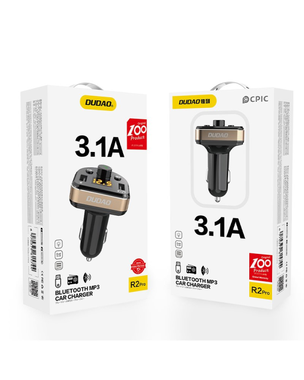 Dudao FM-передатчик Bluetooth автомобильное зарядное устройство MP3 3.1 A 2x USB черный (R2Pro черный)