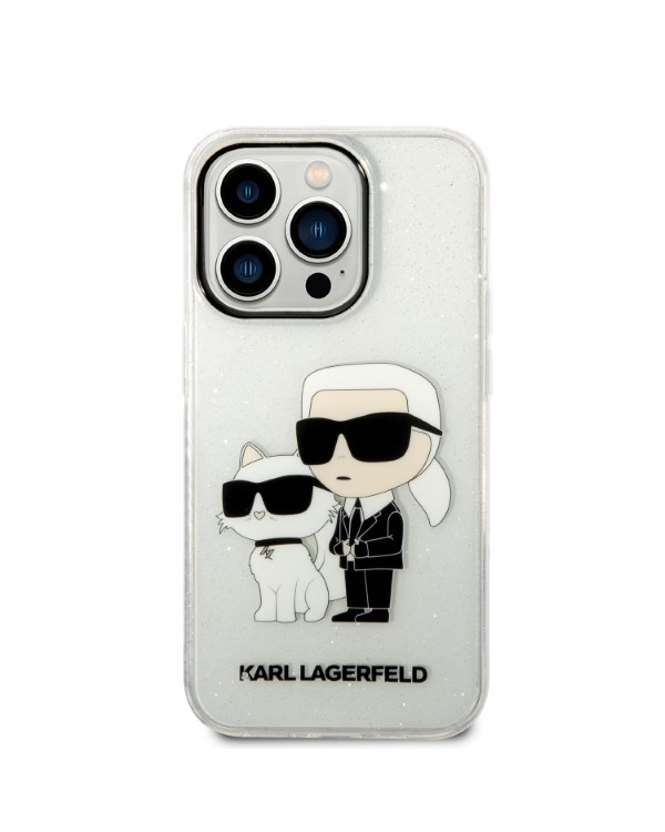 Karl Lagerfeld IML Glitter Karl and Choupette NFT Case for iPhone 14 Pro Transparent