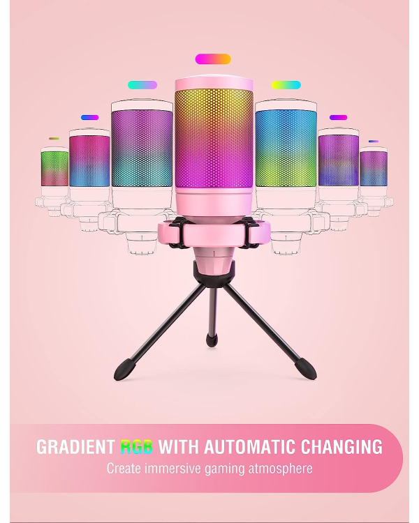 Микрофон Fifine AmpliGame A6V RGB для игр | подкасты | потоки | штатив | розовый