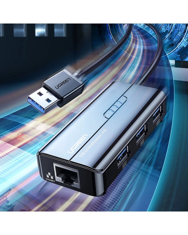 Ugreen 20265 USB-A | RJ45 1000 Mbps HUB 3x USB 3.0 сетевой адаптер - черный