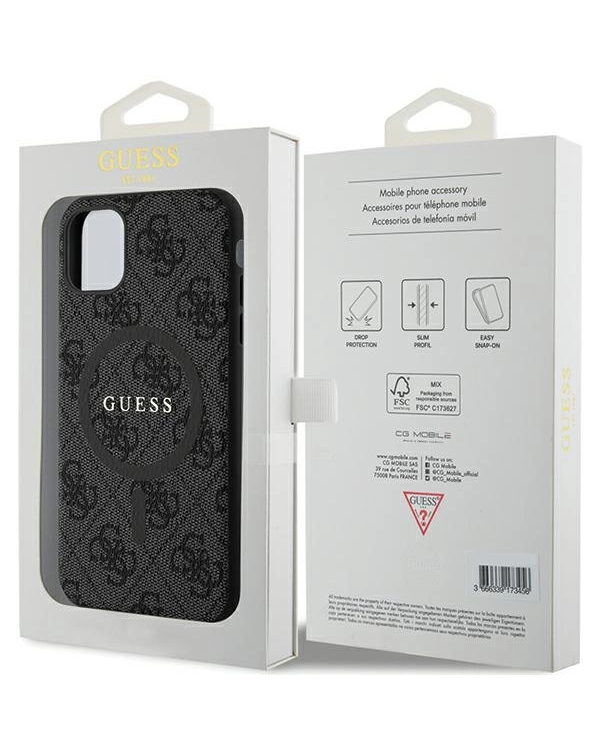 Guess GUHMN61G4GFRK iPhone 11 6.1" | Xr black|black hardcase 4G Collection Leather Metal Logo MagSafe