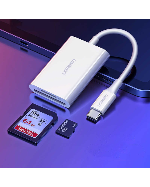 Ugreen memory card reader OTG SD 4.0 | micro SD (TF) 4.0 (UHS-II, UHS-2 - 280 MBps) to USB Type C 3.2 Gen 1 white (CM265 60724)