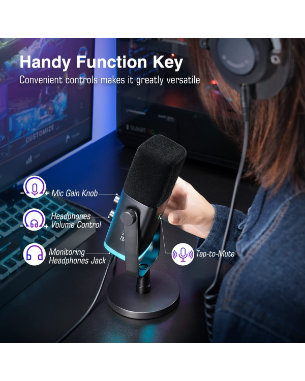 Микрофон Fifine AmpliGame AM8 RGB для игр | подкасты | потоки | XLR черный