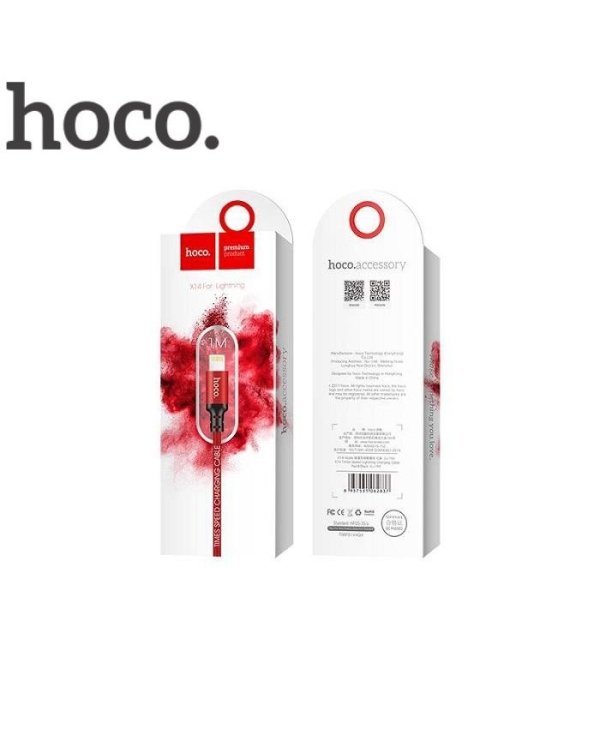 Hoco Premium Times Speed X14 Прочный Lightning на USB Кабель данных и заряда 1m (MD818) черный/красный