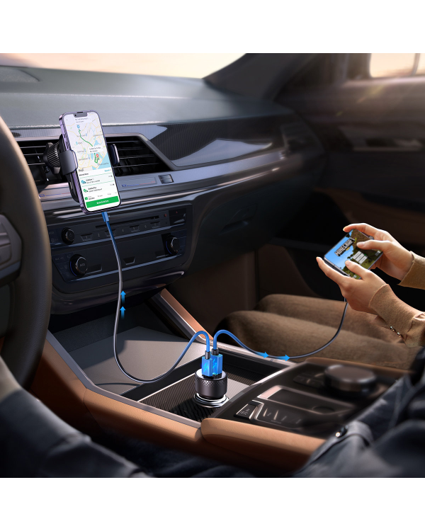 Car charger with voltmeter 53W (USB C, USB) Joyroom JR-CCD01 black