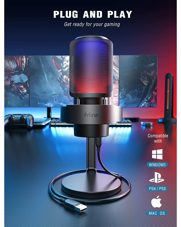 Микрофон Fifine Amplifire A8 RGB для игр | подкасты | потоки | штатив | черный