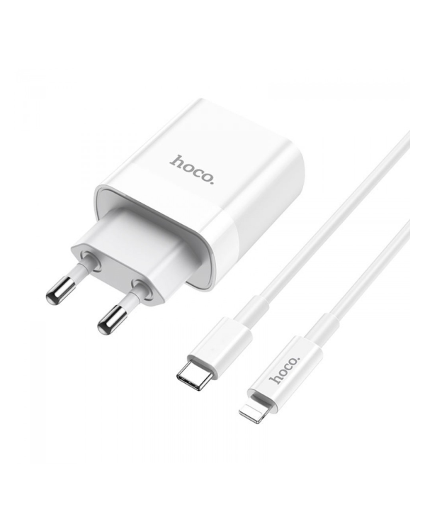 Hoco C80A Универсальное Зарядное Устройство USB-C / USB / 12V / 3.0A / 18W / QC 3.0 / PD + Lightning Провод 1М Белое