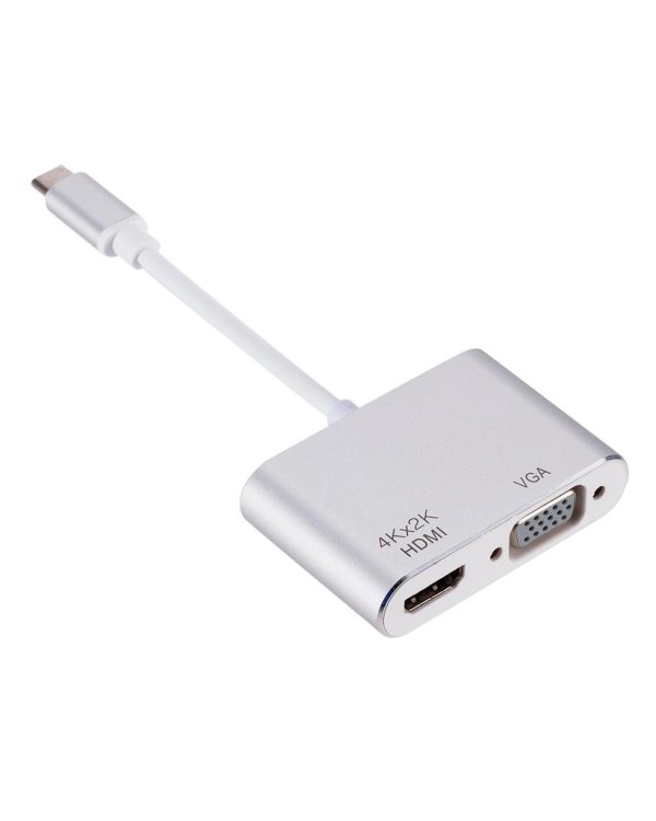 Fusion видеоадаптер USB-C на HDMI (4K при 30 Гц, 1080P при 60 Гц) + VGA Серебряный