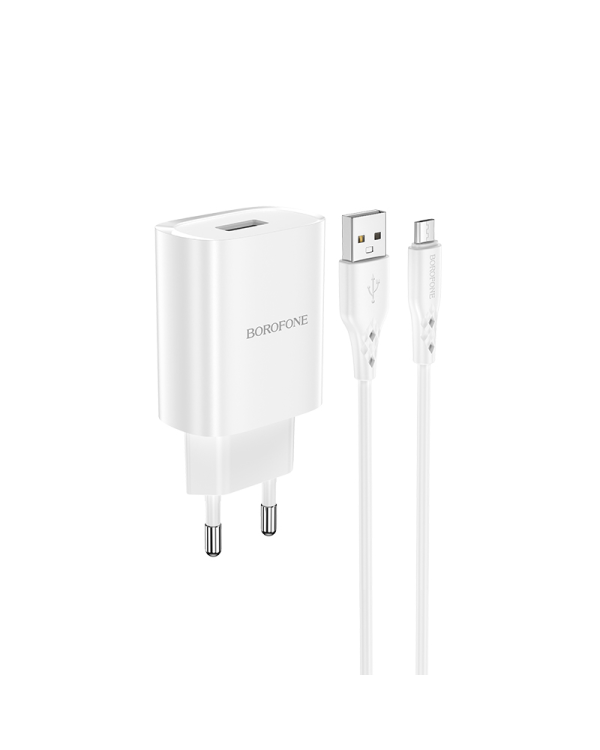 Настенное зарядное устройство Borofone BN1 Innovative - USB - 2,1A с разъемом USB - MicroUSB белое