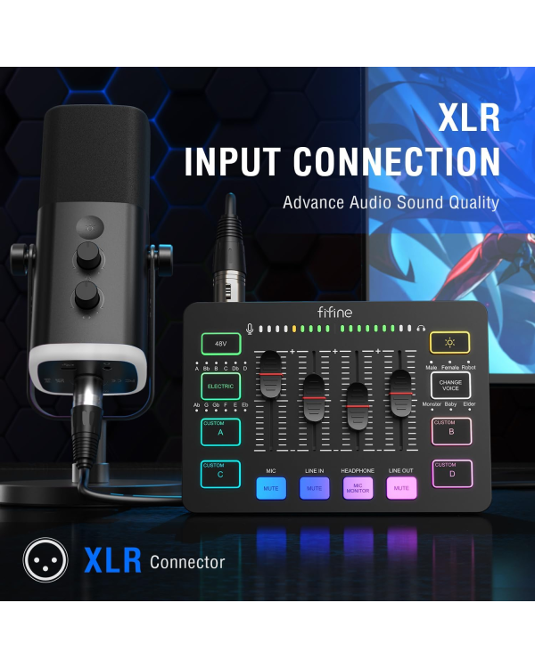 Fifine SC3 аудио микшер RGB | Streaming | XLR | 48V | Vocal черный