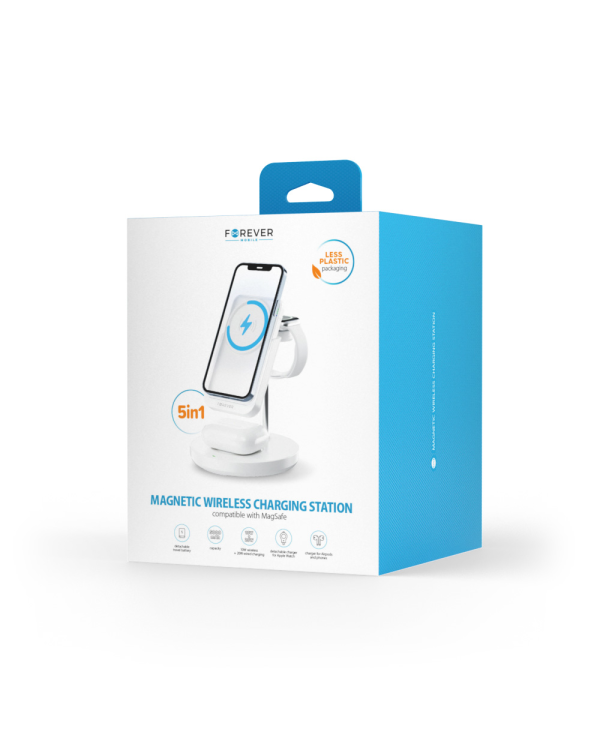 Forever MACS-100 magnetic wireless charging station with power bank white 5in1