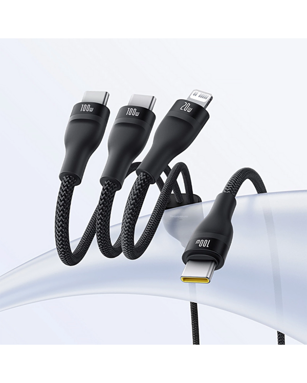 Baseus Flash Series 3 3in1 cable 100W USB-C - USB-C+USB-C+ Lightning 1.5m + 3 x 0.25 m - black