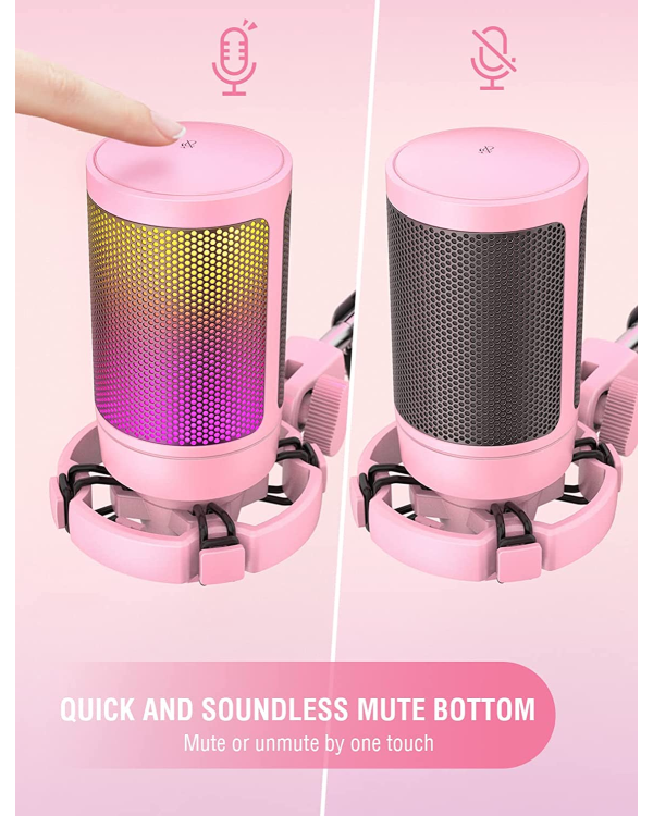 Микрофон Fifine AmpliGame A6V RGB для игр | подкасты | потоки | штатив | розовый