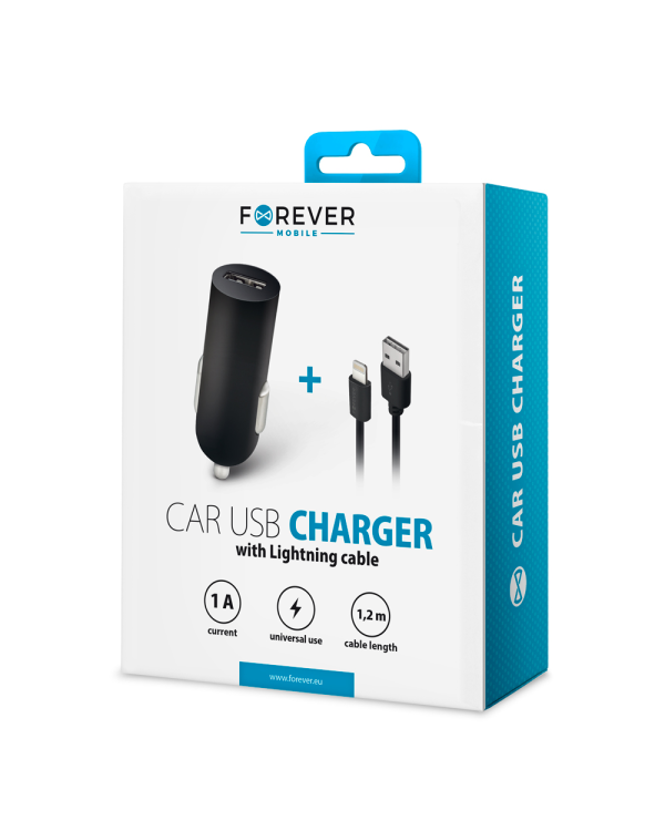 Forever M02 car charger 1x USB 1A black + Lightning cable