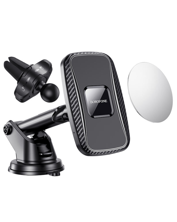 Автомобильный держатель Borofone BH35 с беспроводной зарядкой QI 15W / USB-C / черный