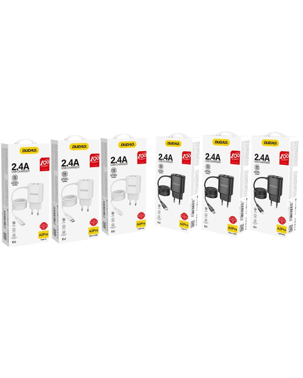 Dudao 2x USB wall charger with built-in USB Type C 12 W cable black (A2ProT black)