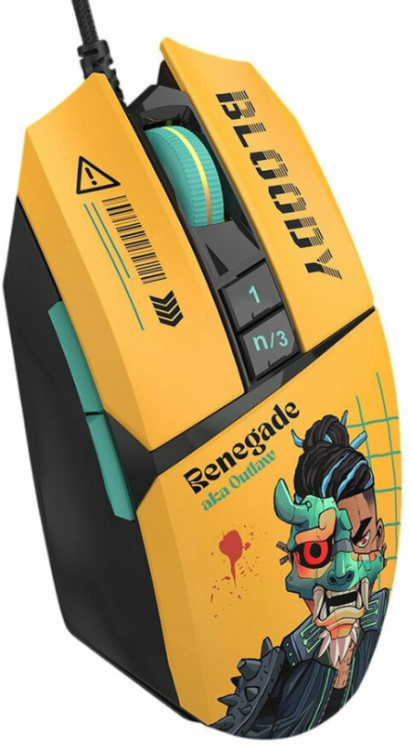 Проводная игровая мышь A4TECH Bloody W63 Max Renegade | RGB | 7 кнопок |12000CPI | желтая