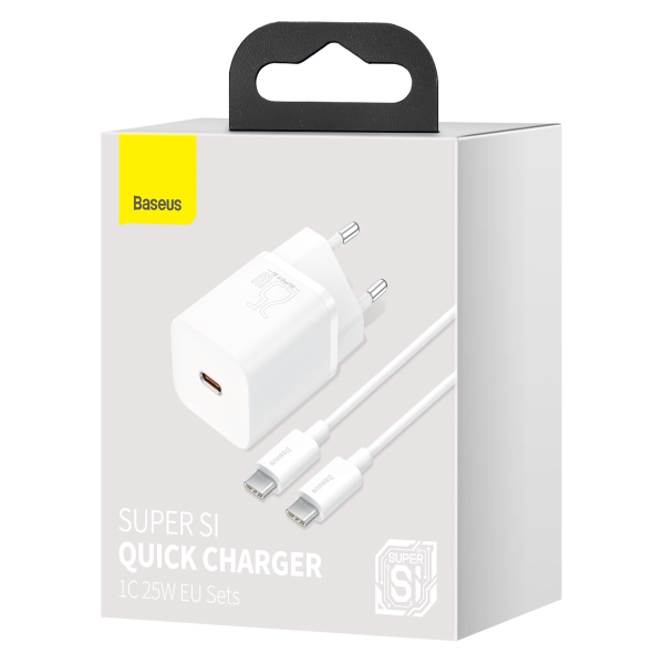 Baseus Super Si Quick Charger 1C 25W с кабелем USB-C для USB-C 1м (белый)