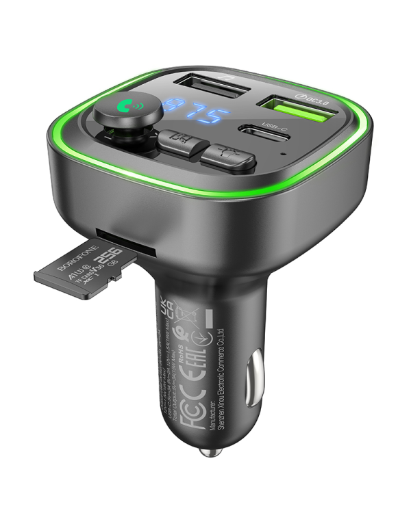 Borofone Трансмиттер FM BC48 Broad MP3, Bluetooth - 2xUSB + Type C - QC 3.0 18W черный (повреждена упаковка)