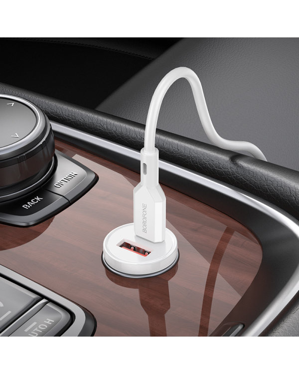 Borofone Car charger BZ18A - USB + Type C - PD 20W QC 3.0 18W with Type C to Lightning cable white