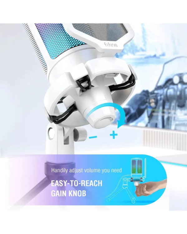 Микрофон Fifine AmpliGame A6V RGB для игр | подкасты | потоки | штатив | белый