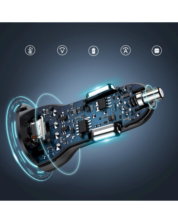 Choetech fast car charger USB Type C PD / USB QC3.0 3A 36W black (TC0005)