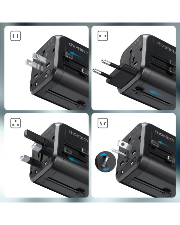 Choetech Fast Universal GaN USB Travel Charger Type C | 3 x USB-A 30W Power Delivery Black (PD5008-BK)