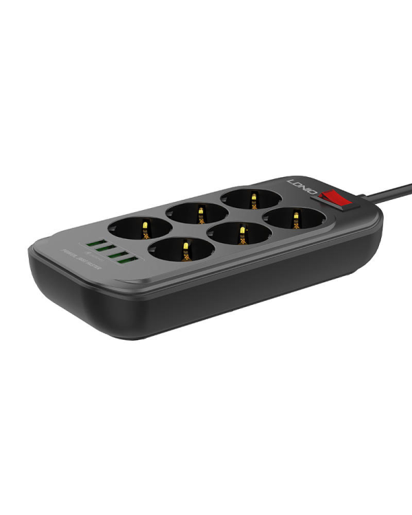 Power strip with 6 AC outlets, 4x USB, LDNIO SE6403, 2m (black)