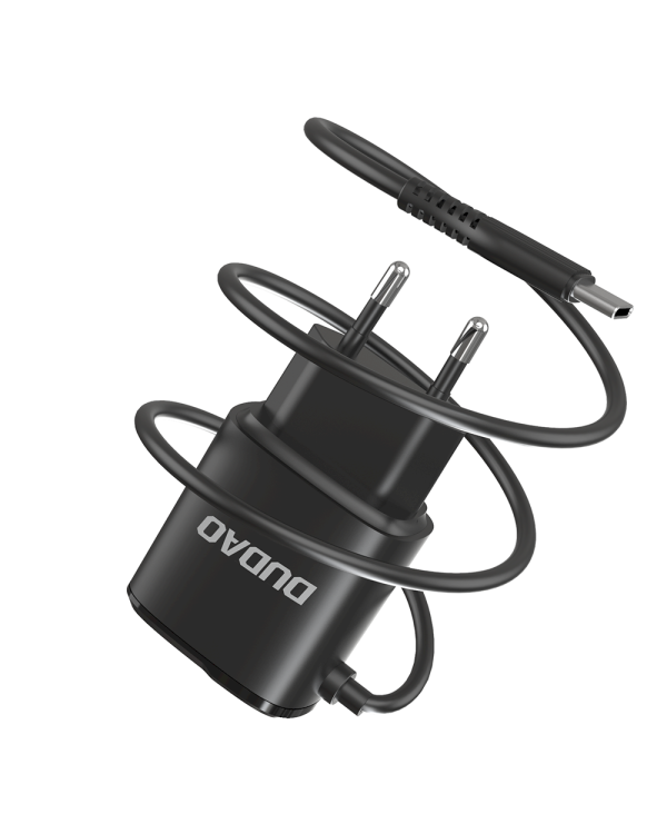 Dudao 2x USB wall charger with built-in USB Type C 12 W cable black (A2ProT black)