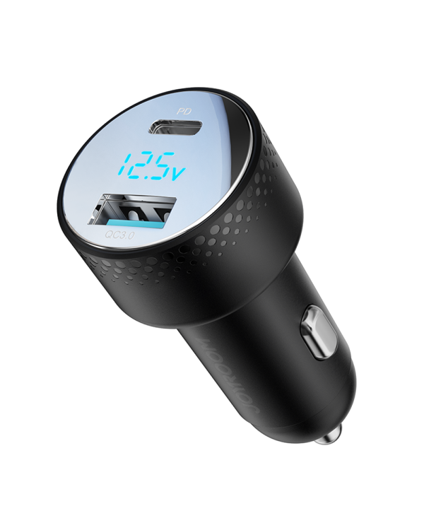 Car charger with voltmeter 53W (USB C, USB) Joyroom JR-CCD01 black