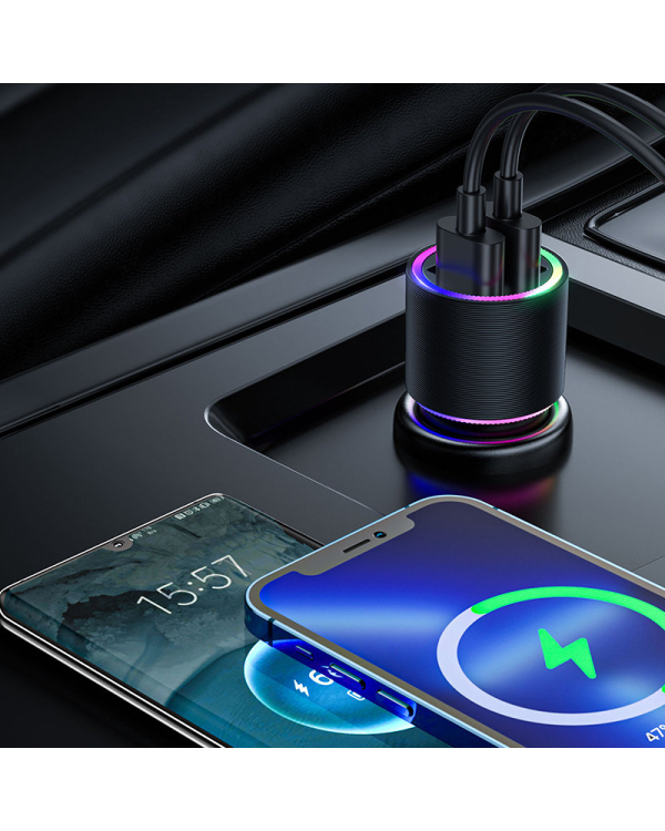 Joyroom JR-CL10 автомобильное зарядное устройство 2 x USB | подсветка | 24 Вт | кабель 3 в 1 | 1,2 м черный