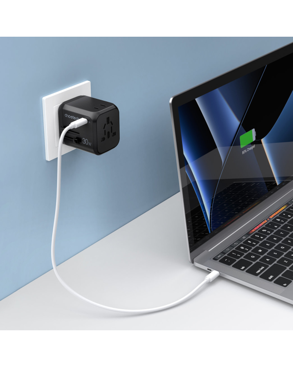 Choetech Fast Universal GaN USB Travel Charger Type C | 3 x USB-A 30W Power Delivery Black (PD5008-BK)