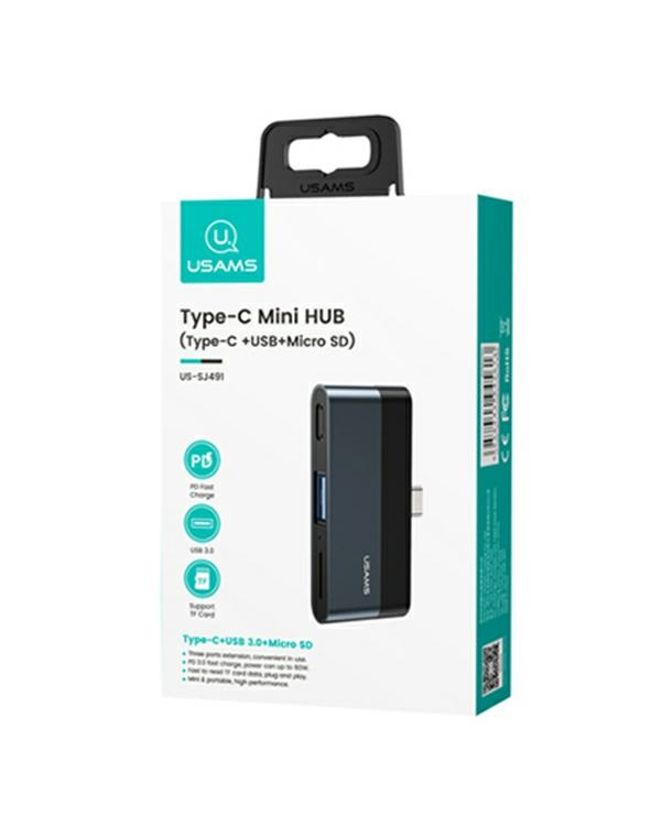USAMS Adapter HUB USB 3.0|USB-C|Micro SD szary|grey SJ491HUB01 (US-SJ491)