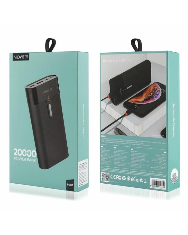 Vidvie PB04 Power Bank Ultra Aluminium 20000 mAh Портативный аккумулятор LED / USB 2.1A черный