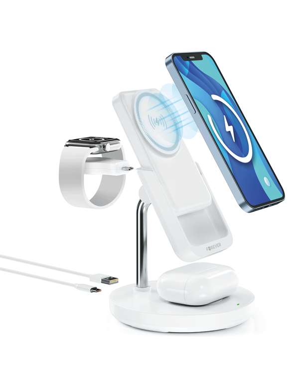 Forever MACS-100 magnetic wireless charging station with power bank white 5in1