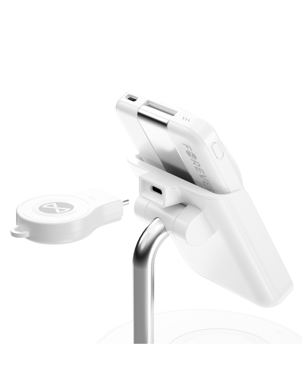 Forever MACS-100 magnetic wireless charging station with power bank white 5in1