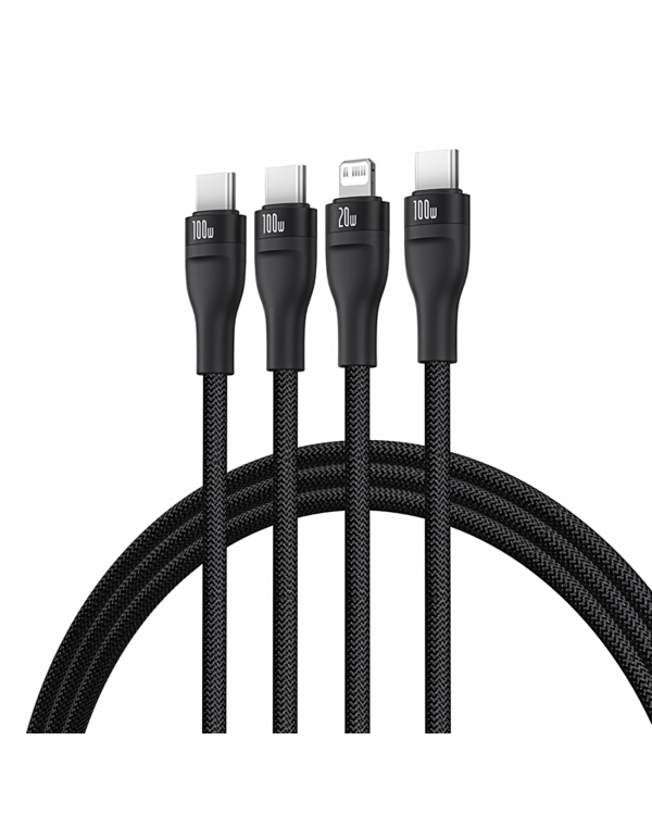Baseus Flash Series 3 3in1 cable 100W USB-C - USB-C+USB-C+ Lightning 1.5m + 3 x 0.25 m - black