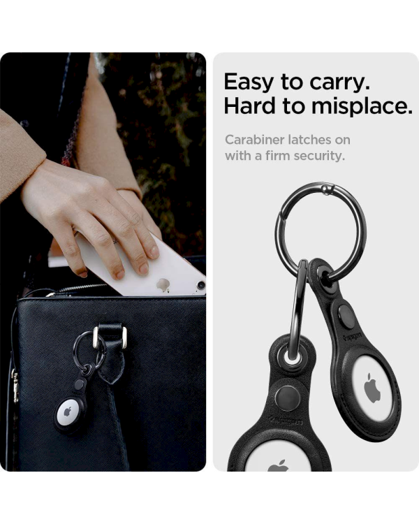 Spigen Valentius кожаный брелок для Apple AirTag с кольцом для ключей черный