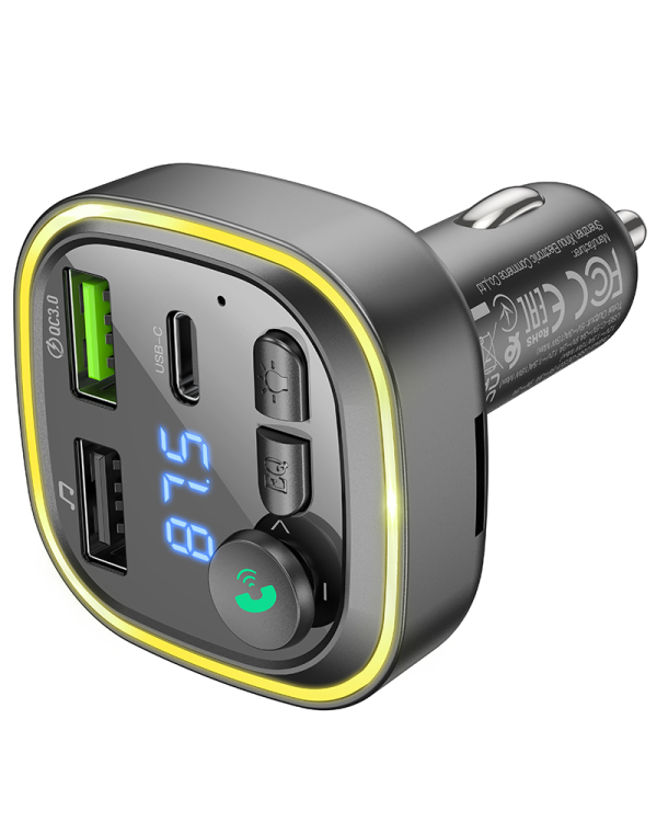Borofone Трансмиттер FM BC48 Broad MP3, Bluetooth - 2xUSB + Type C - QC 3.0 18W черный (повреждена упаковка)