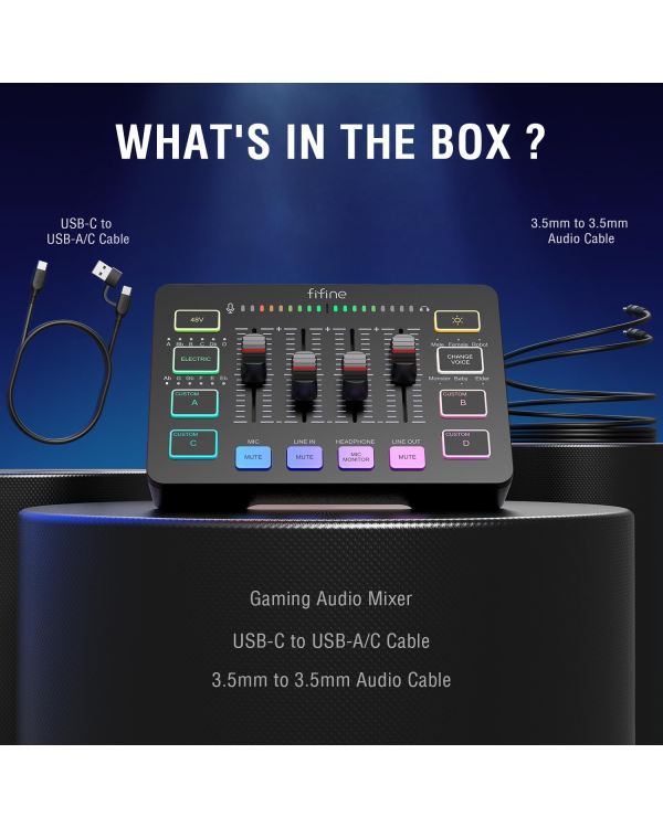 Fifine SC3 аудио микшер RGB | Streaming | XLR | 48V | Vocal черный