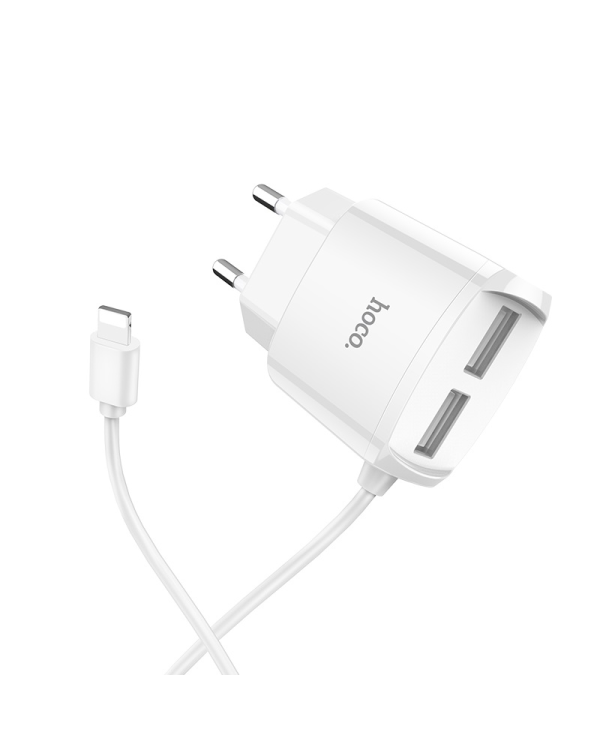 Hoco C59A Универсальное Зарядное Устройство 2 x USB / 5V / 2.4A + Lightning Провод 1М Белое