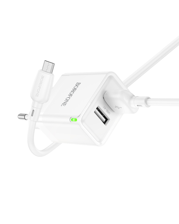 Borofone Настенное зарядное устройство BN15 Strong - 2xUSB - 2,1A с кабелем USB - Micro USB белый (повреждённая упаковка)