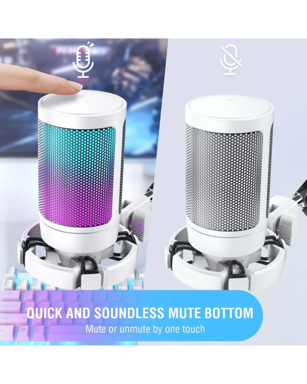 Микрофон Fifine AmpliGame A6V RGB для игр | подкасты | потоки | штатив | белый