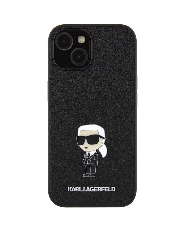 Karl Lagerfeld KLHCP15SGKNPSK iPhone 15 6.1" czarny|black hardcase Fixed Glitter Ikonik Logo Metal Pin