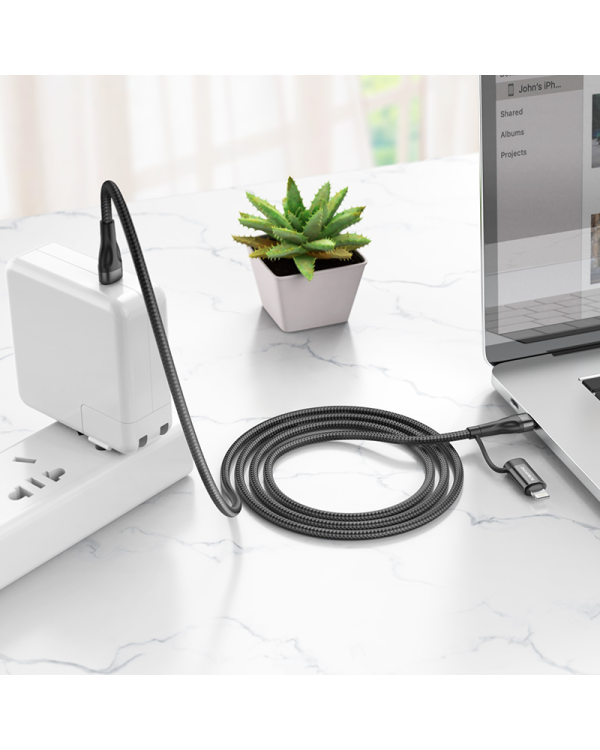 Borofone Cable BX61 Source 2 in 1 - Type C to Type C + Lightning - PD 20W|60W 3A 1 metre black