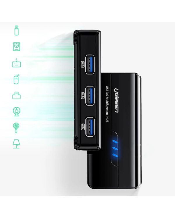 Ugreen 20265 USB-A | RJ45 1000 Mbps HUB 3x USB 3.0 сетевой адаптер - черный