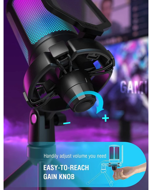 Микрофон Fifine AmpliGame A6V RGB для игр | подкасты | потоки | штатив | черный