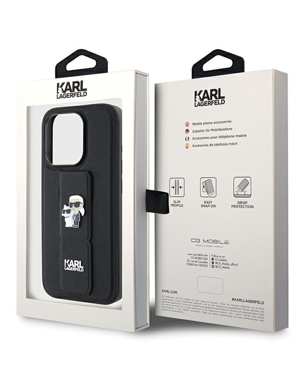 Karl Lagerfeld KLHCP13LGSAKCPK iPhone 13 Pro | 13 6.1" черный жесткий чехол Gripstand Saffiano Karl&Choupette Булавки
