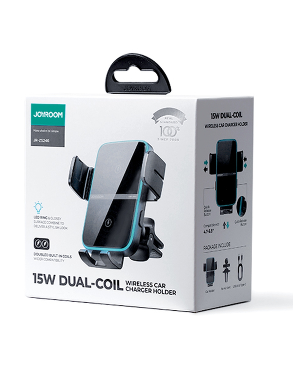 Joyroom JR-ZS246 Dual-Coil Wireless Car Charger Holder (Air Vent)-Black
